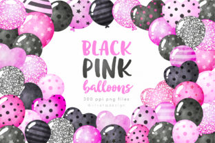 Black and Pink Watercolor Balloon Clipart for Website & Editorial Design