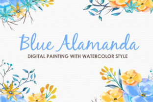 Blue Alamanda Watercolor Floral Style for Editorial Illustrations