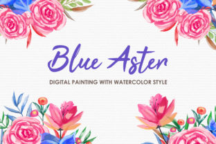 Blue Aster Watercolor Floral Style for Real Embroidery Projects