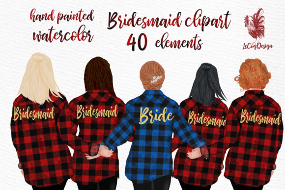 Buffalo Plaid Wedding Robes Illustrations for Digital Sellers