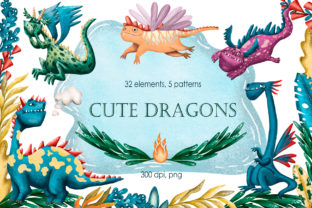 Cute Dragons Clip Art Set: A Playful Graphic Design Asset for Content Creators