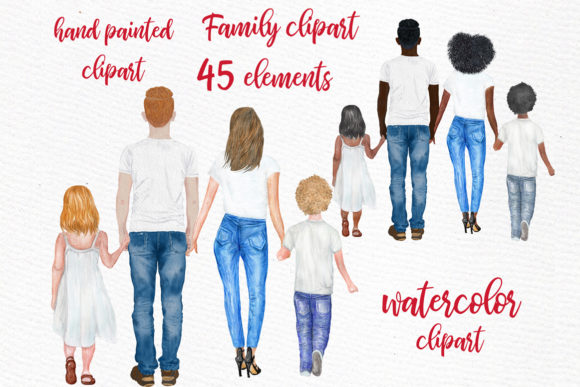 Family Clip Art Parents with Kids Illustrations