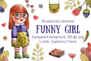 Funny Girl Watercolor Set: A Playful Illustration for Digital Sellers