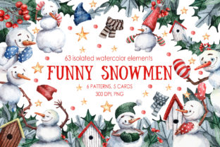 Funny Snowmen Watercolor Illustrations for Creative Projects