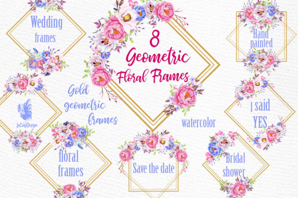 Geometric Floral Gold Frames Clipart and Illustrations