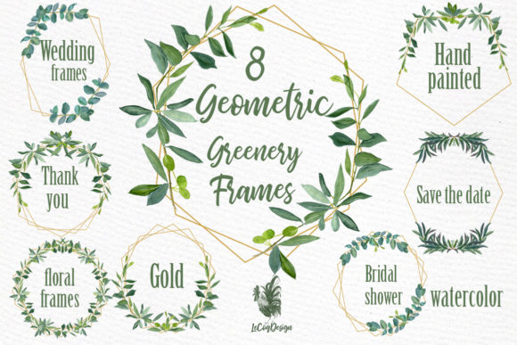 Geometric Frames Greenery Clipart: A Versatile Illustration for Creative Design