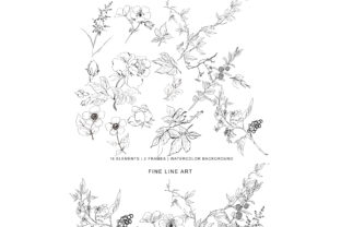 Hand Drawn Fine Line Wild Flowers Set for Commercial Illustrations