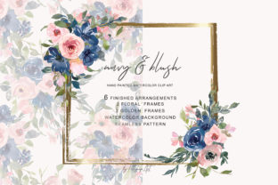 Navy and Blush Floral Bouquet Clipart