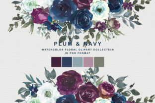 Plum Navy Floral Clipart: A Versatile Graphic Design Asset for Handmade Creations