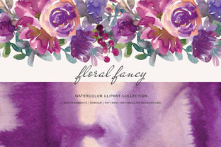 Watercolor Aubergine Purple Soft Flowers for Commercial Illustrations