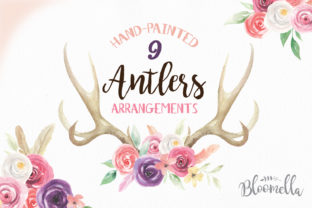 Watercolour Antlers Floral Clipart 9 Bouquets for Local Business Illustrations