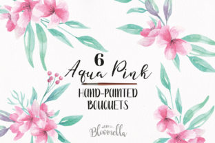 Watercolour Aqua Pink Floral Clipart for Spring Illustrations