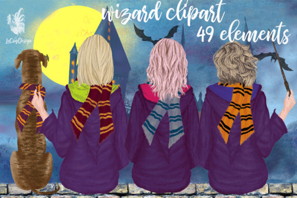 Wizard Girls Clipart, Castel Landscape: A Versatile Illustration for Creative Campaigns